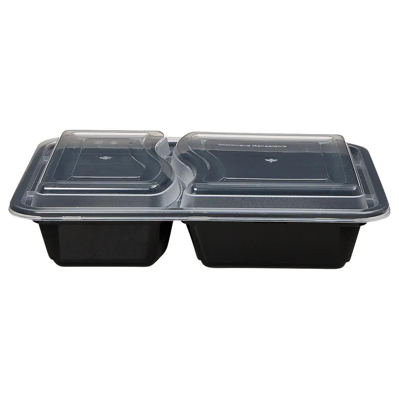 Victoria Bay Take-Out Container Base & Lid Combo 32 OZ 2 Compartment Black Clear Rectangle Microwave Safe 150/Case