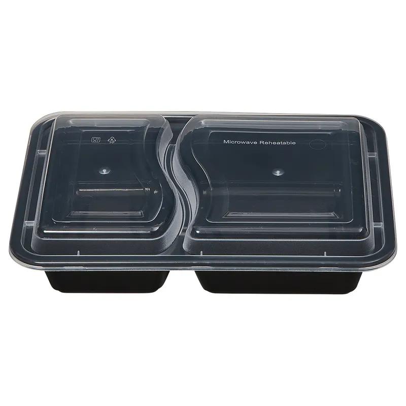 Victoria Bay Take-Out Container Base & Lid Combo 32 OZ 2 Compartment Black Clear Rectangle Microwave Safe 150/Case