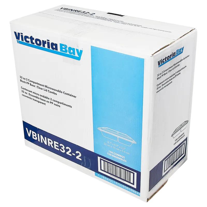 Victoria Bay Take-Out Container Base & Lid Combo 32 OZ 2 Compartment Black Clear Rectangle Microwave Safe 150/Case