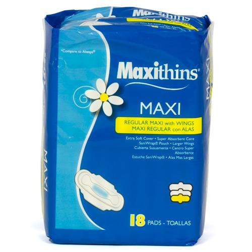 Maxithins® Pad With Wings 18 Count/Pack 12 Packs/Case 216 Count/Case