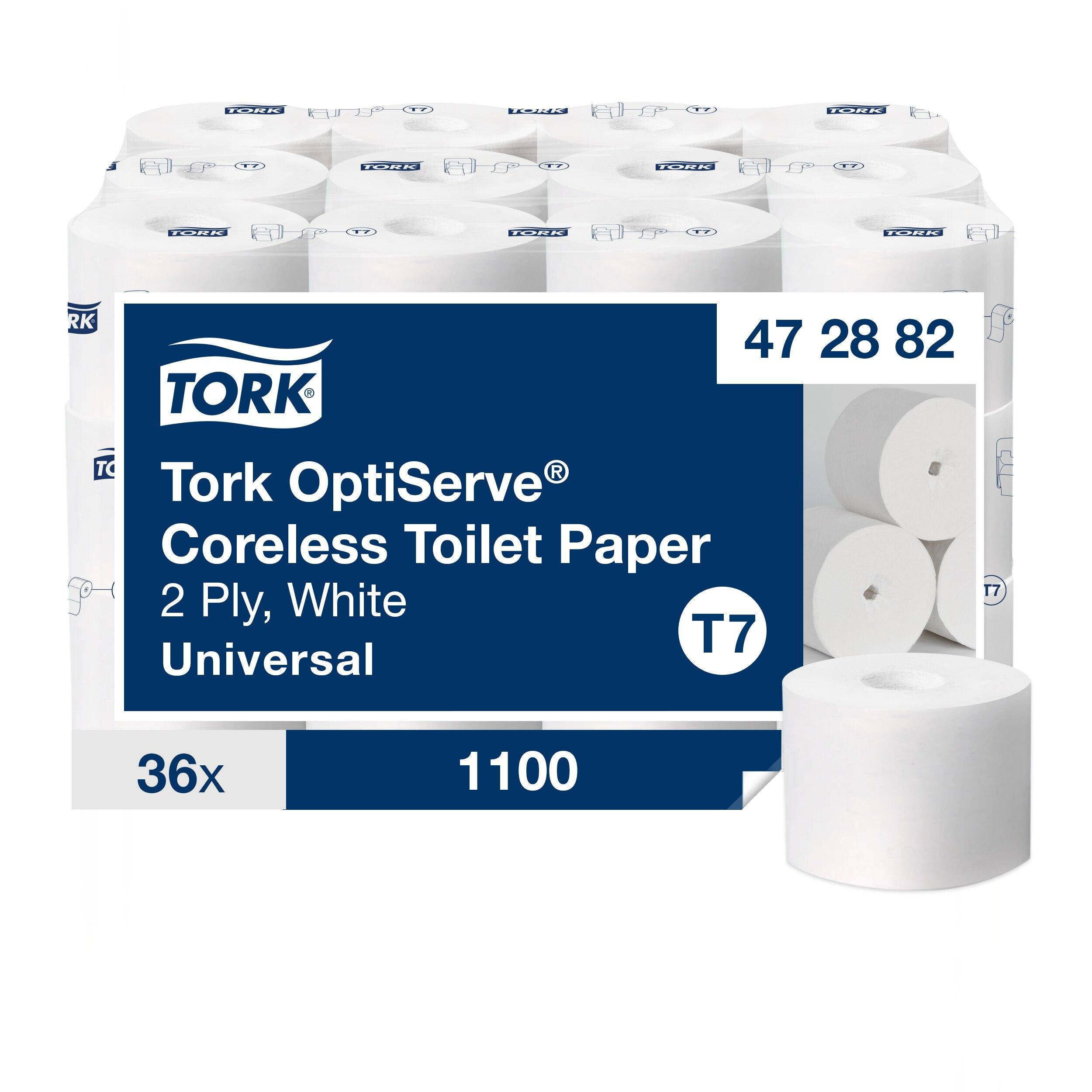 Tork Toilet Paper & Tissue Roll T7 4X3.66 IN 366.667 FT 2PLY White Coreless Universal 1100 Sheets/Roll 36 Rolls/Case