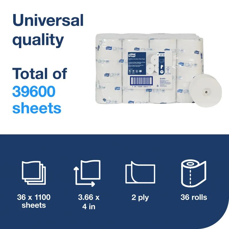 Tork Toilet Paper & Tissue Roll T7 4X3.66 IN 366.667 FT 2PLY White Coreless Universal 1100 Sheets/Roll 36 Rolls/Case