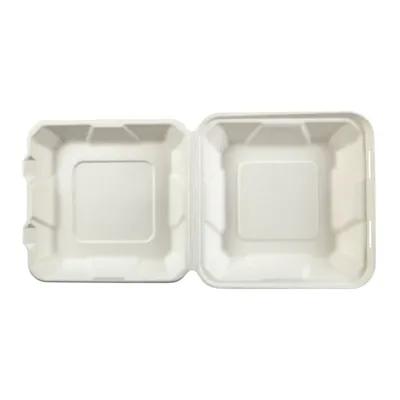 Take-Out Container Hinged 7.875X8X2.5 IN Molded Fiber White 100 Count/Pack 2 Packs/Case 200 Count/Case