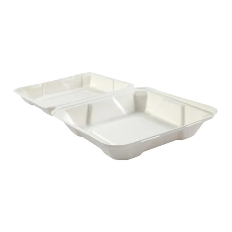 Take-Out Container Hinged 7.875X8X2.5 IN Molded Fiber White 100 Count/Pack 2 Packs/Case 200 Count/Case