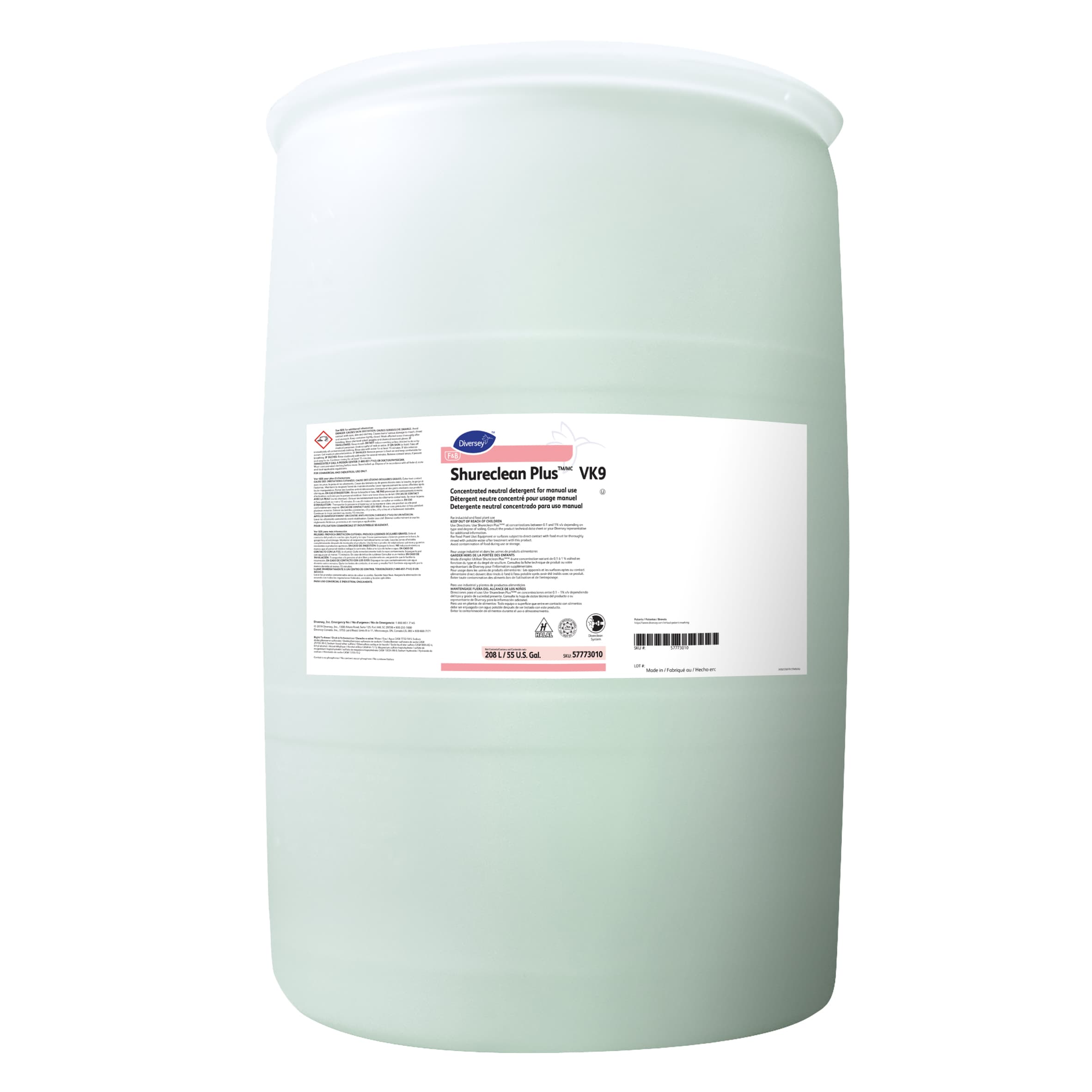 Shureclean Plus Manual Dish Detergent 55 GAL Neutral Liquid Concentrate High Foam Kosher 1/Drum