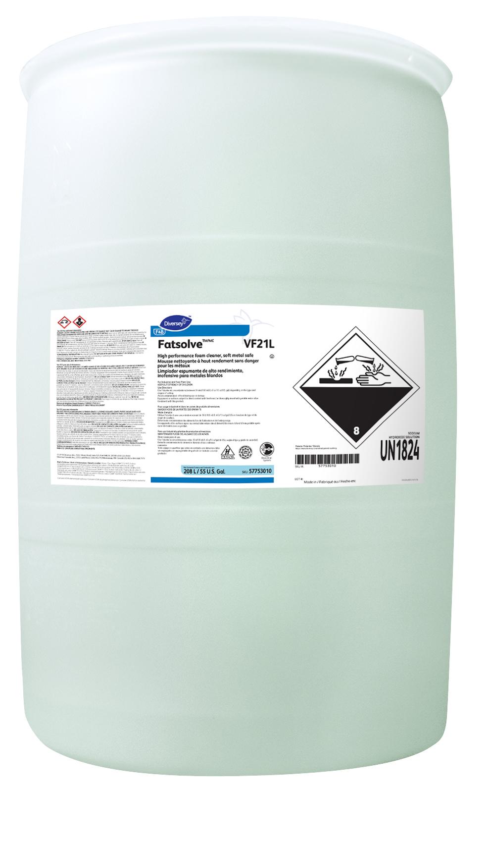 Fatsolve Sweet Scent Cleaner 55 GAL Heavy Duty Soft Metals Foam Alkaline Kosher 1/Drum