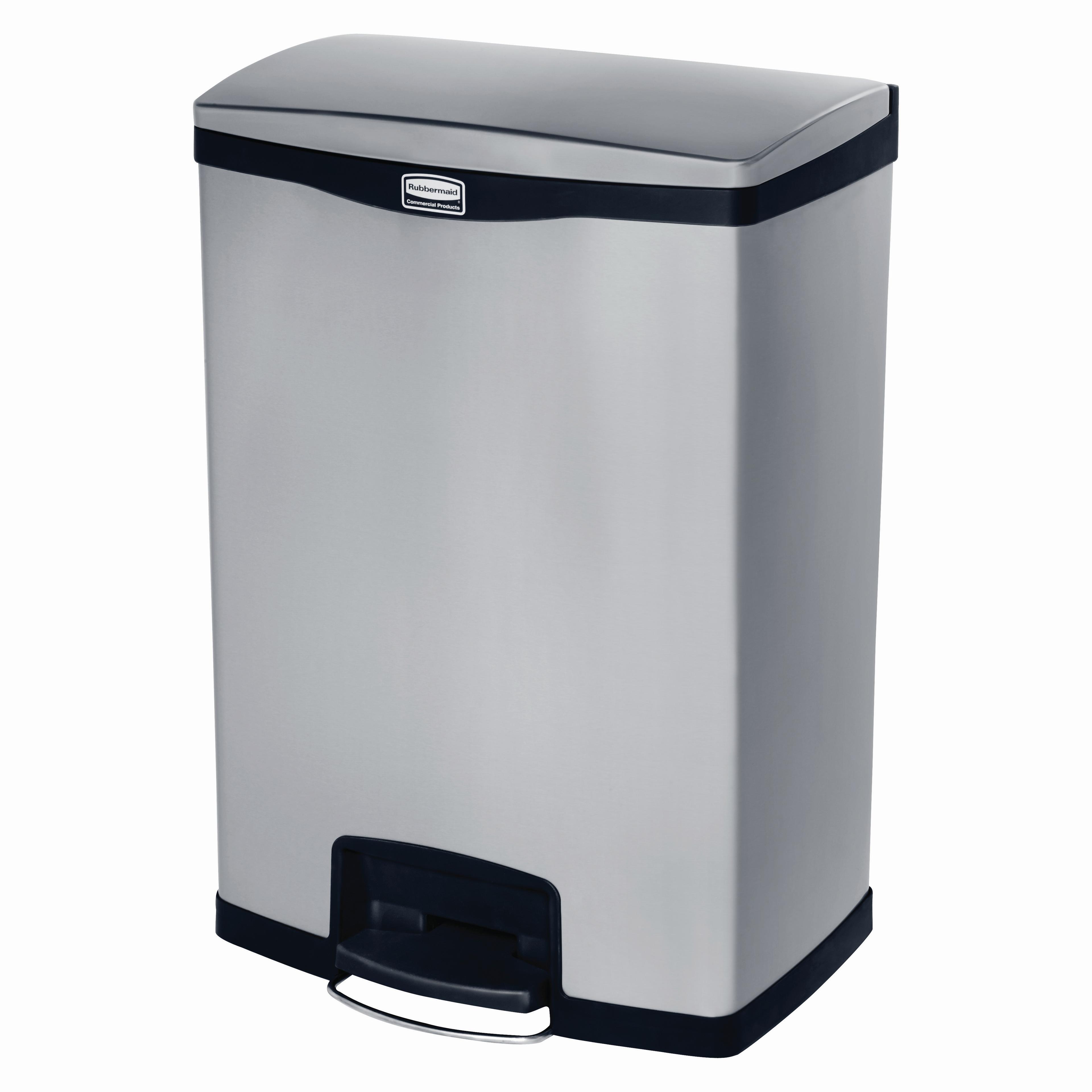 Slim Jim® Landfill 1-Stream Trash Can 21.79X16.24X31.87 IN 24 GAL 96 QT Stainless Steel With Hinged Lid Step-On 1/Each