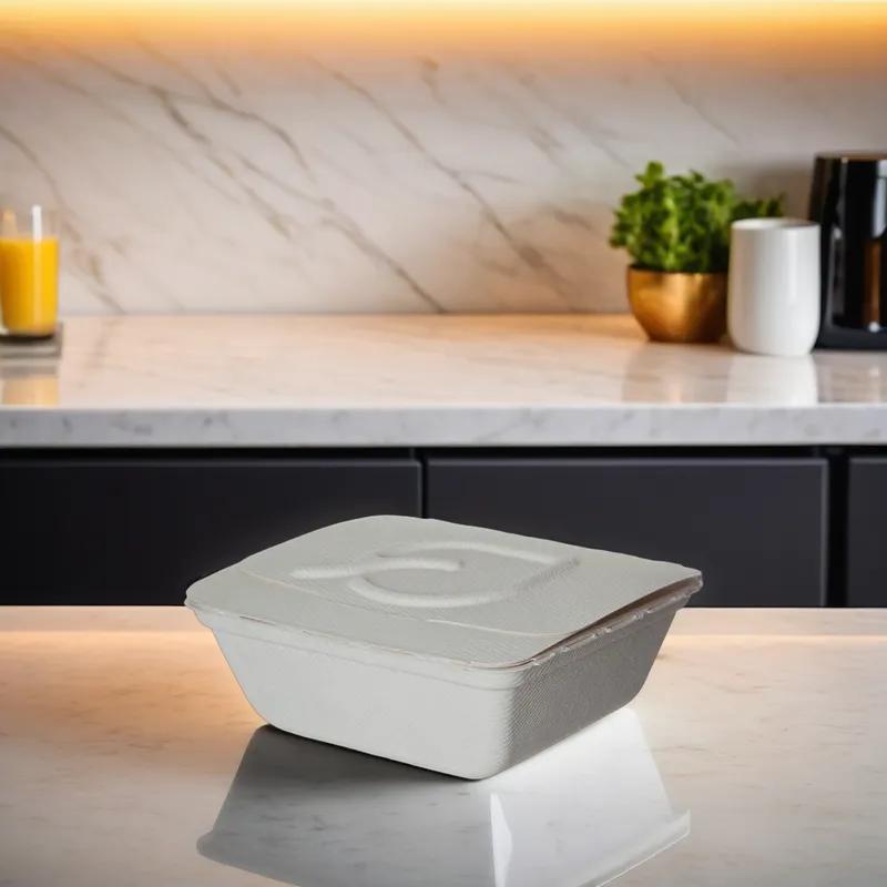 Folia Take-Out Container Fold-Top 6X5X3 IN Sugarcane White Rectangle 300/Case