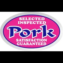 Selected Inspected Pork Meat Label 1.25X2 IN Silver Rhodamine Blue White Oval Foil 500 Count/Roll 20 Rolls/Case