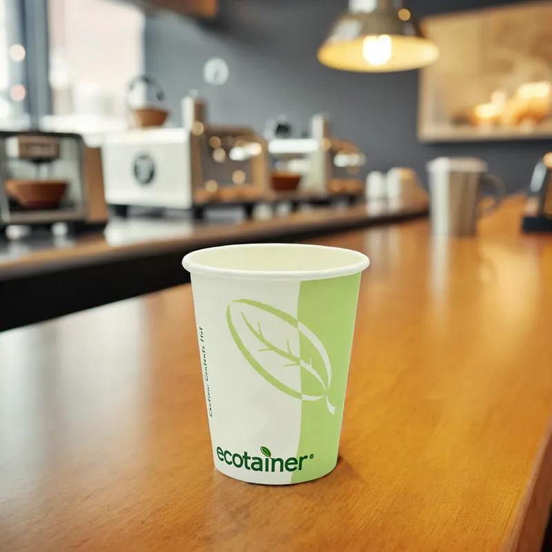 ecotainer Hot Cup 8 OZ Paper PLA White Green 1000/Case