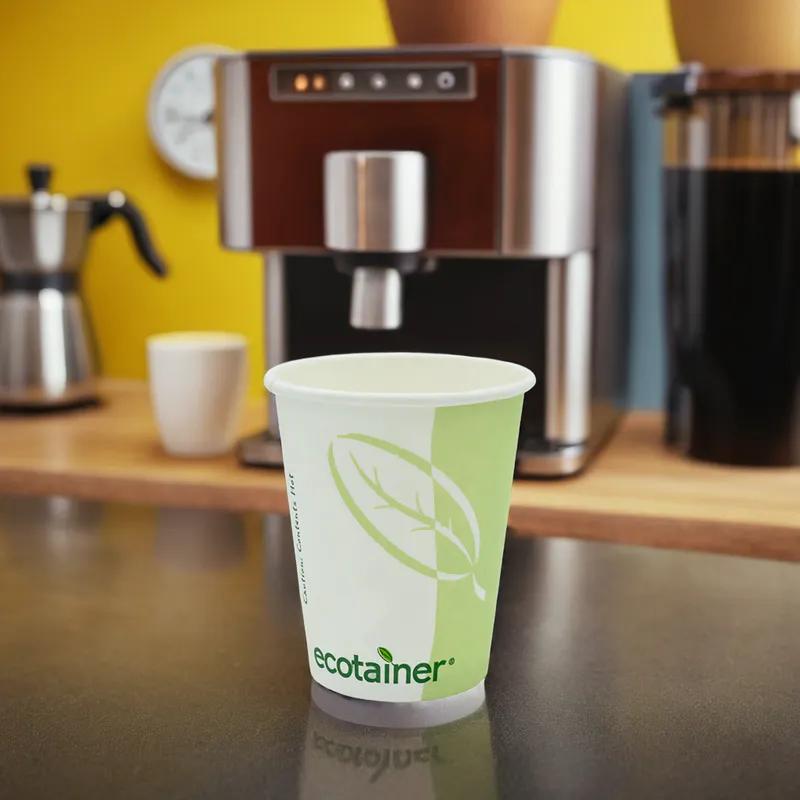 ecotainer Hot Cup 8 OZ Paper PLA White Green 1000/Case