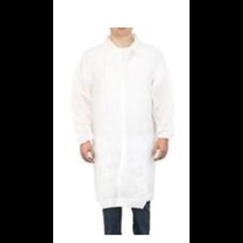 Lab Coat Large (LG) White No Pockets Elastic Wrists 30/Case