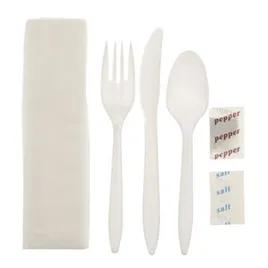 6PC Cutlery Kit White Medium Weight With Napkin,Fork,Knife,Salt & Pepper,Teaspoon 250/Case