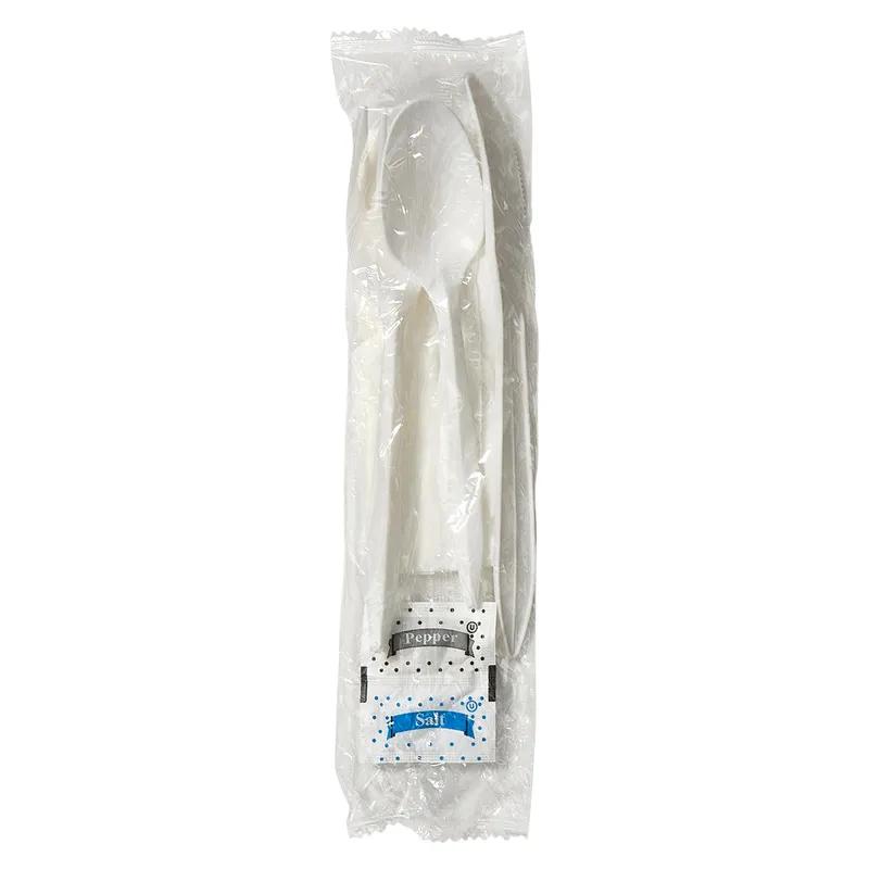 Victoria Bay 6PC Cutlery Kit PP White Medium Weight With Napkin,Fork,Knife,Salt & Pepper,Teaspoon 250/Case