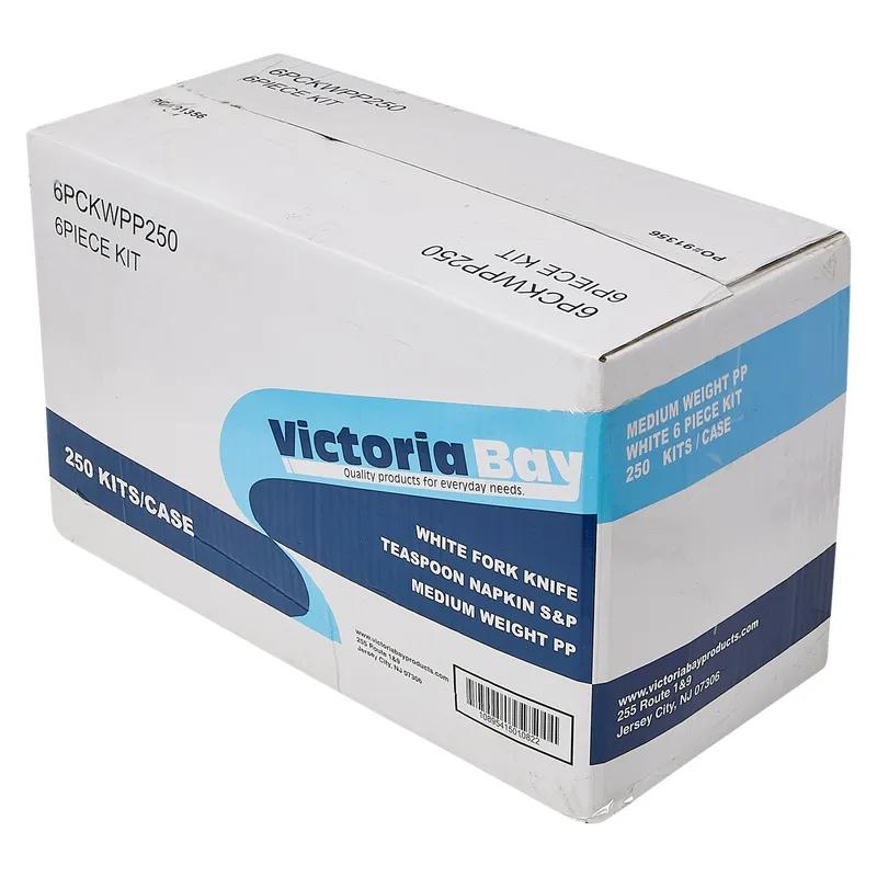 Victoria Bay 6PC Cutlery Kit PP White Medium Weight With Napkin,Fork,Knife,Salt & Pepper,Teaspoon 250/Case