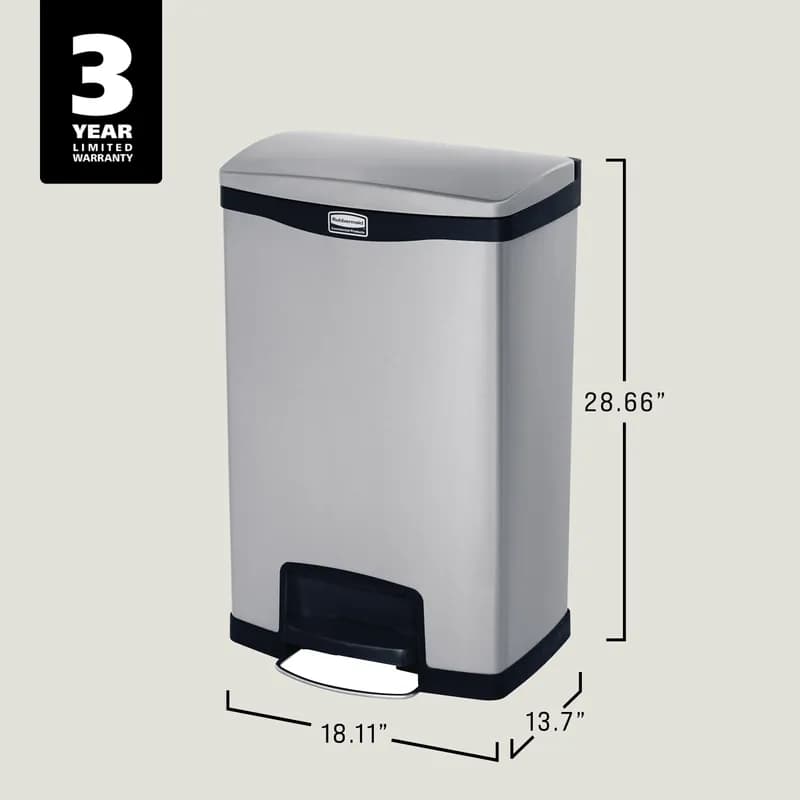Slim Jim® Landfill 1-Stream Trash Can 18.12X13.7X28.67 IN 13 GAL Black Metal With Hinged Lid 1/Each