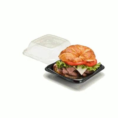 Sandwich Take-Out Container Base 5.3X5.3X1.7 IN PET Black Square 300/Case