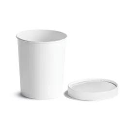 Food Container Base & Lid Combo With Flat Lid 32 OZ Paperboard White Round 250/Case