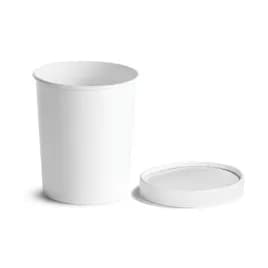 Food Container Base & Lid Combo With Flat Lid 32 OZ Paperboard White Round 250/Case