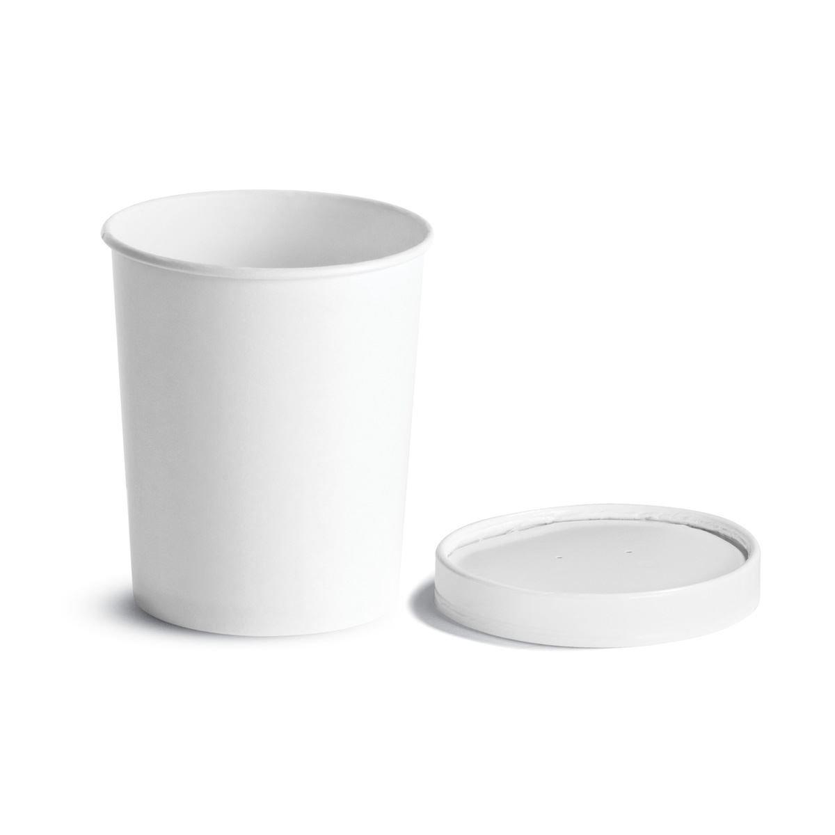 Food Container Base & Lid Combo With Flat Lid 32 OZ Paperboard White Round 250/Case