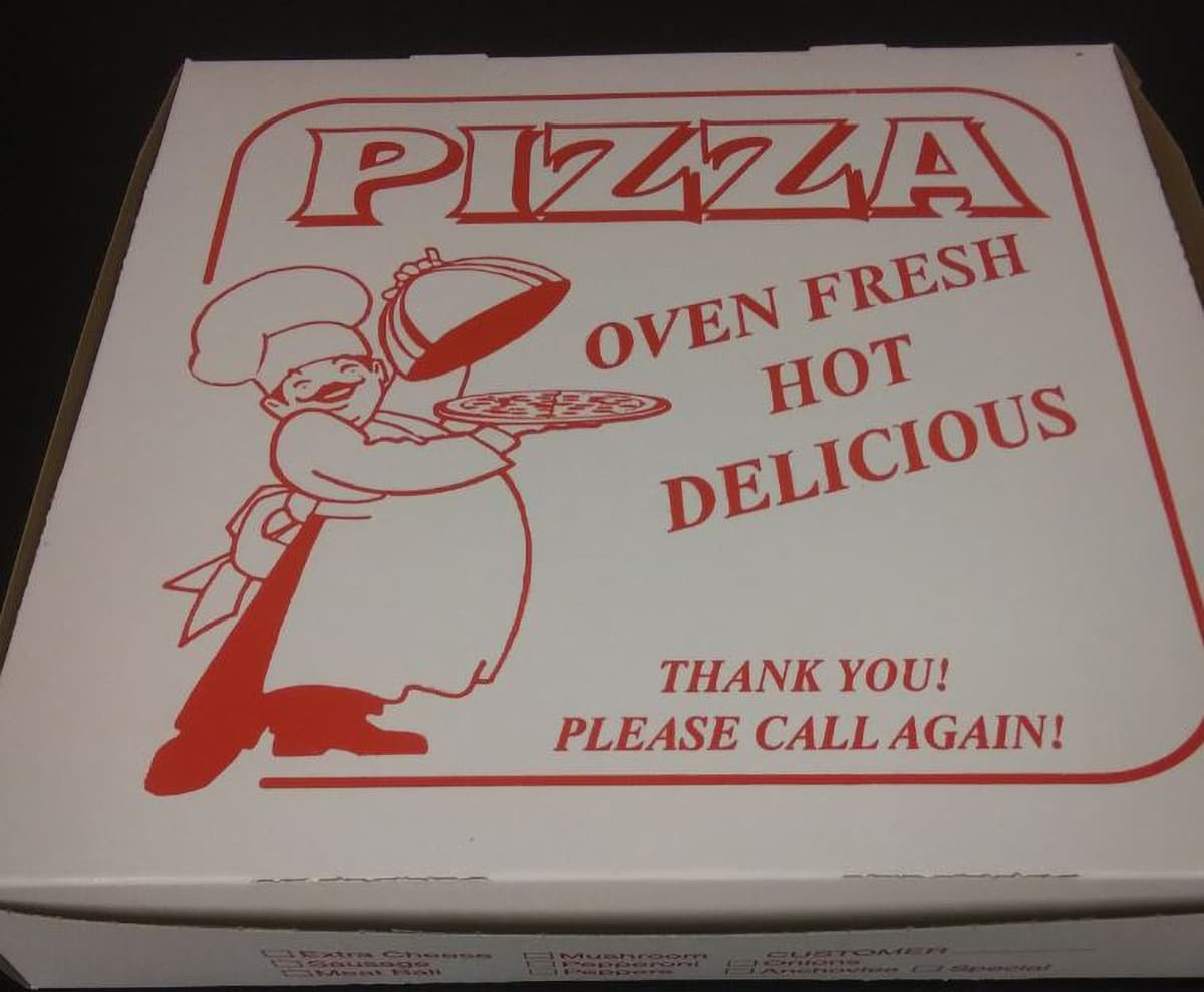 Pizza Box 12X12X2 IN Clay-Coated Paperboard White Red Stock Print 100/Bundle