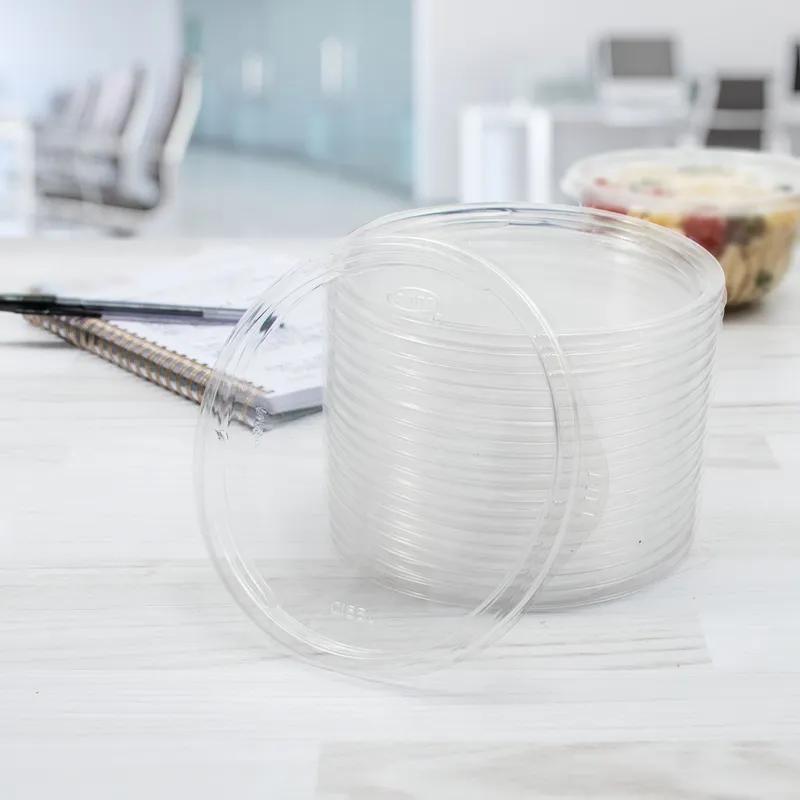 Dart® PresentaBowls® Lid Flat 5.4X0.3 IN 1 Compartment OPS Clear Round For 16 OZ Bowl 63 Count/Pack 8 Packs/Case