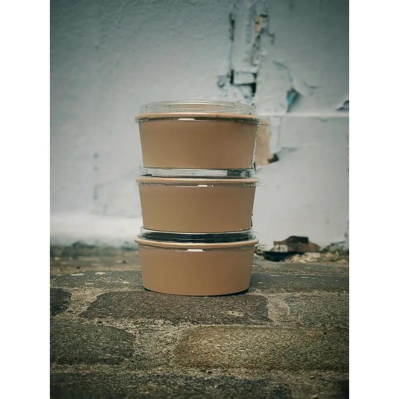 Salad Take-Out Container Base & Lid Combo With Dome Lid 44 OZ Paper Kraft Round 25 Count/Pack 8 Packs/Case 200 Count/Case