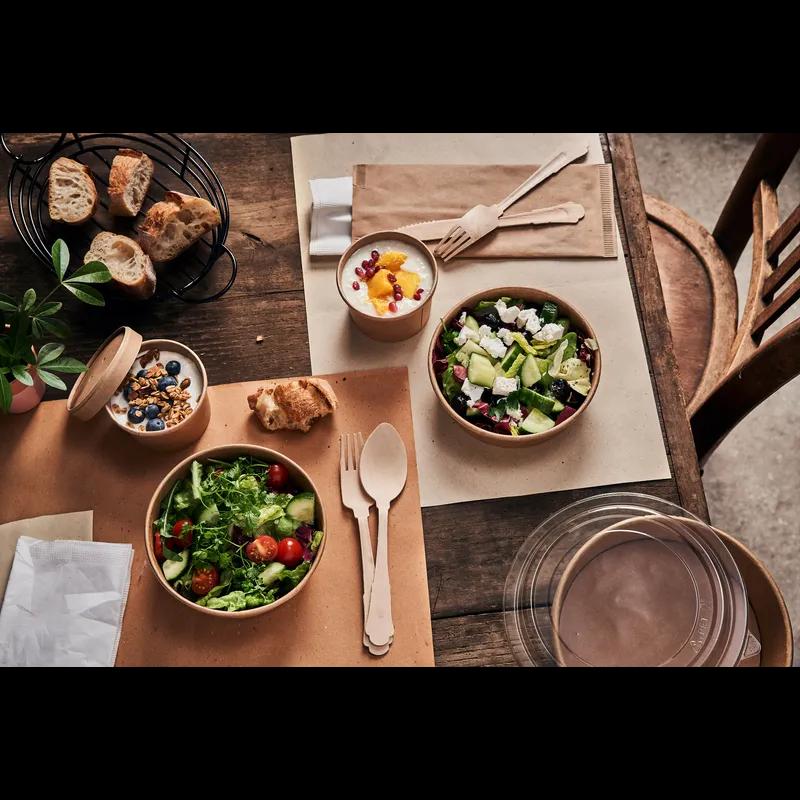 Salad Take-Out Container Base & Lid Combo With Dome Lid 44 OZ Paper Kraft Round 25 Count/Pack 8 Packs/Case 200 Count/Case