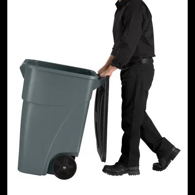 Brute® 1-Stream Curbside Trash 50 GAL 200 QT Gray Black Square HDPE With Hinged Lid Rollout Autolifter Compatible 1/Each
