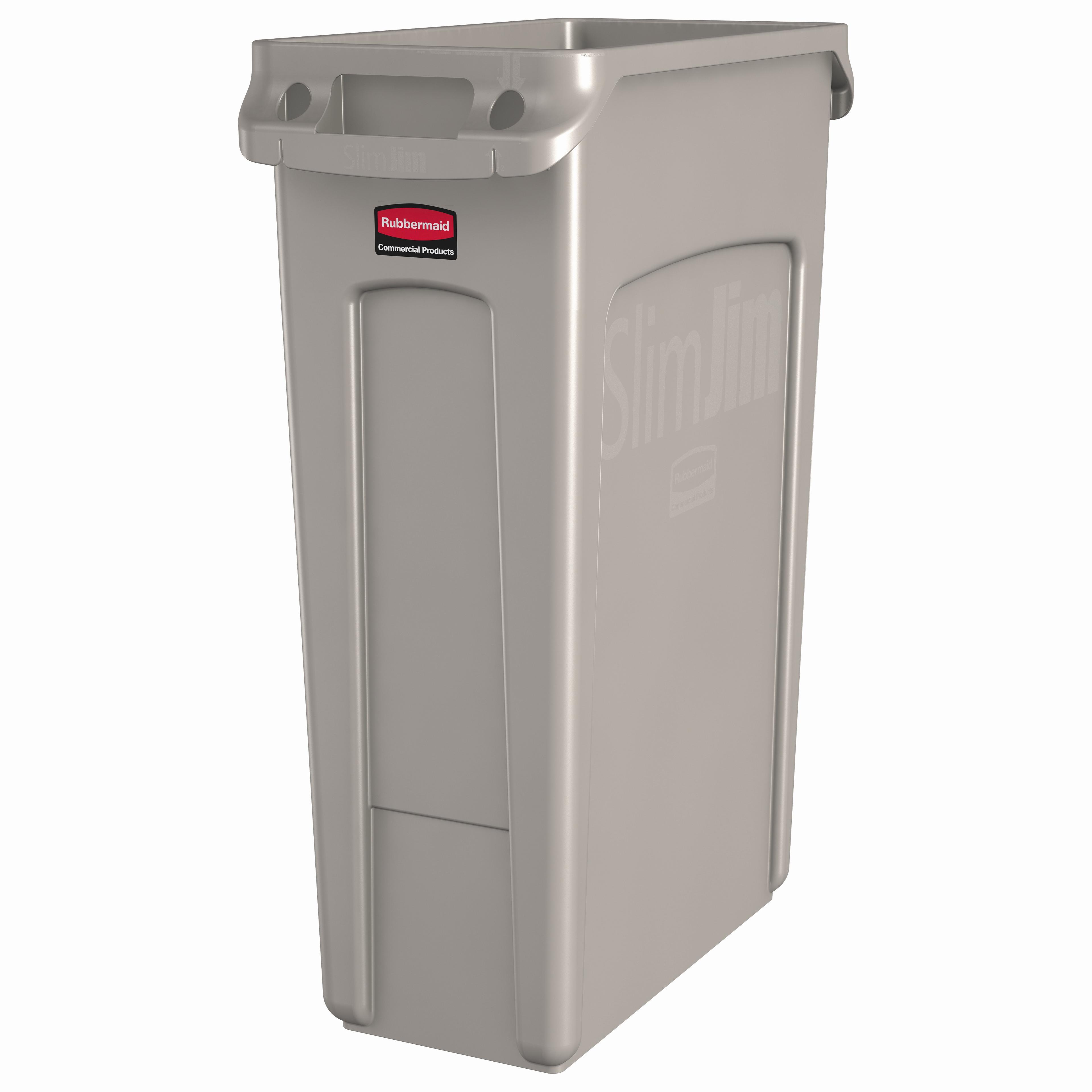Slim Jim® 1-Stream Trash Can 11X22X30 IN 23 GAL 92 QT Beige Rectangle Resin Venting Channels Slim 1/Each