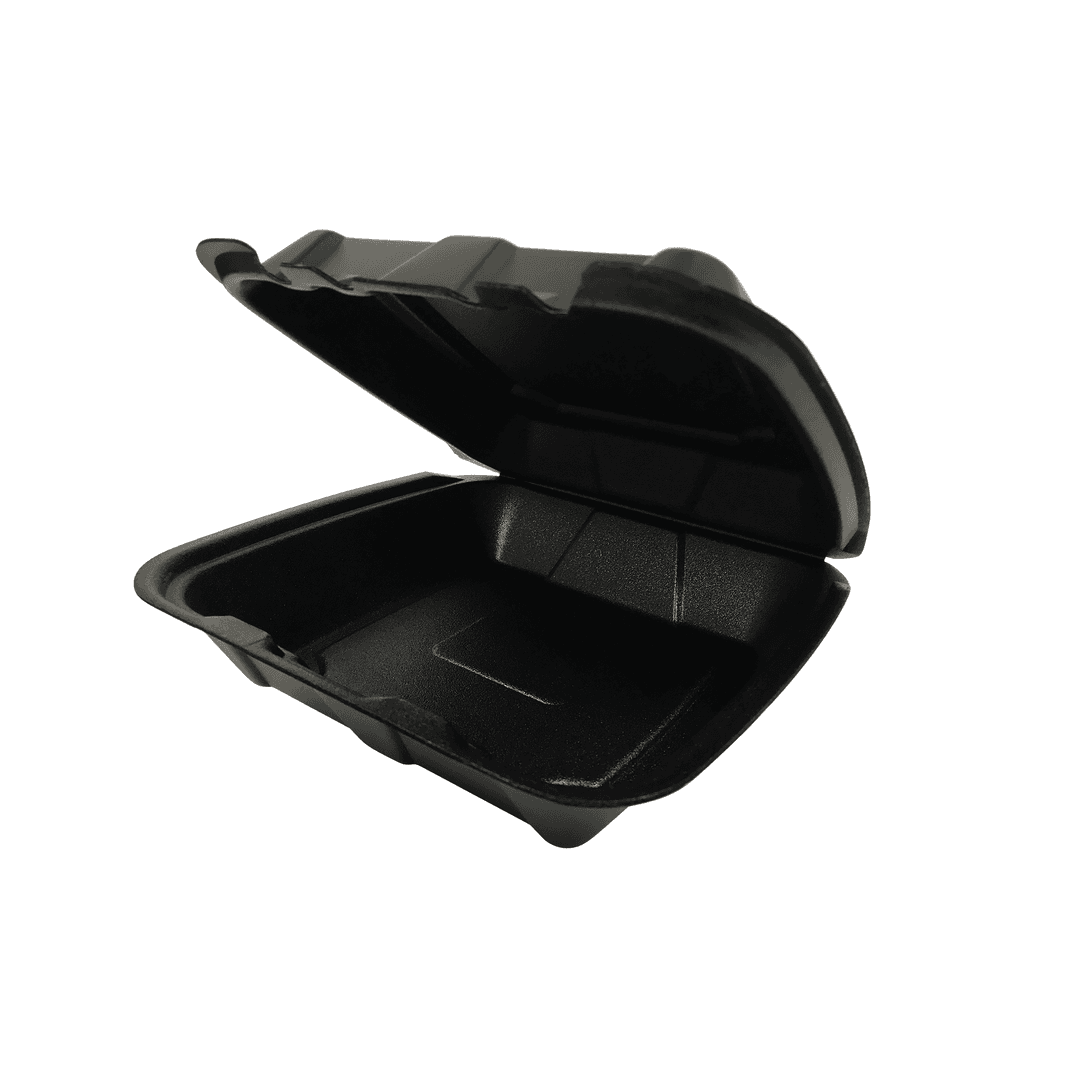 Regal Take-Out Container Hinged 9.25X9.25X3.75 IN Polystyrene Foam Black Square Vented Grease Resistant 200/Case