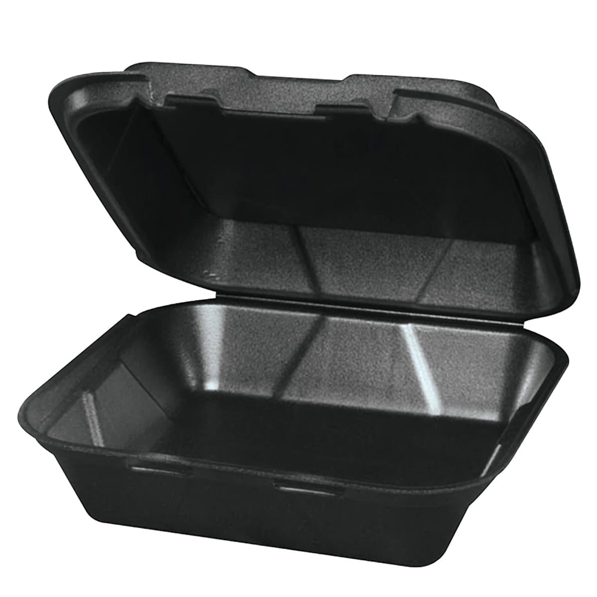 Take-Out Container Hinged 8X8X3 IN Polystyrene Foam Black Square Vented Grease Resistant 200/Case