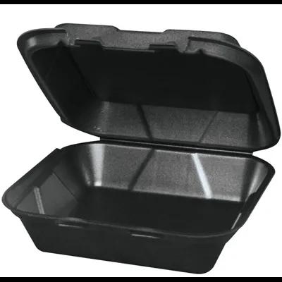 Regal Take-Out Container Hinged 8X8X3 IN Polystyrene Foam Black Square Vented Grease Resistant 200/Case
