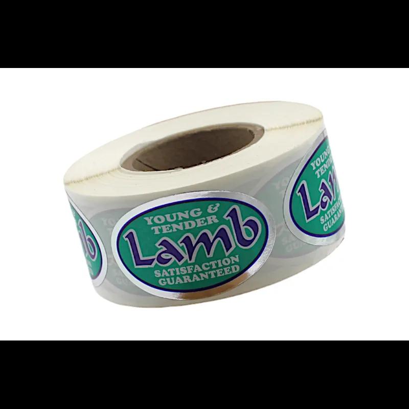 Young & Tender Lamb Meat Label 1.25X2 IN Silver Green Blue White Oval 500 Count/Roll 20 Rolls/Case 10000 Count/Case