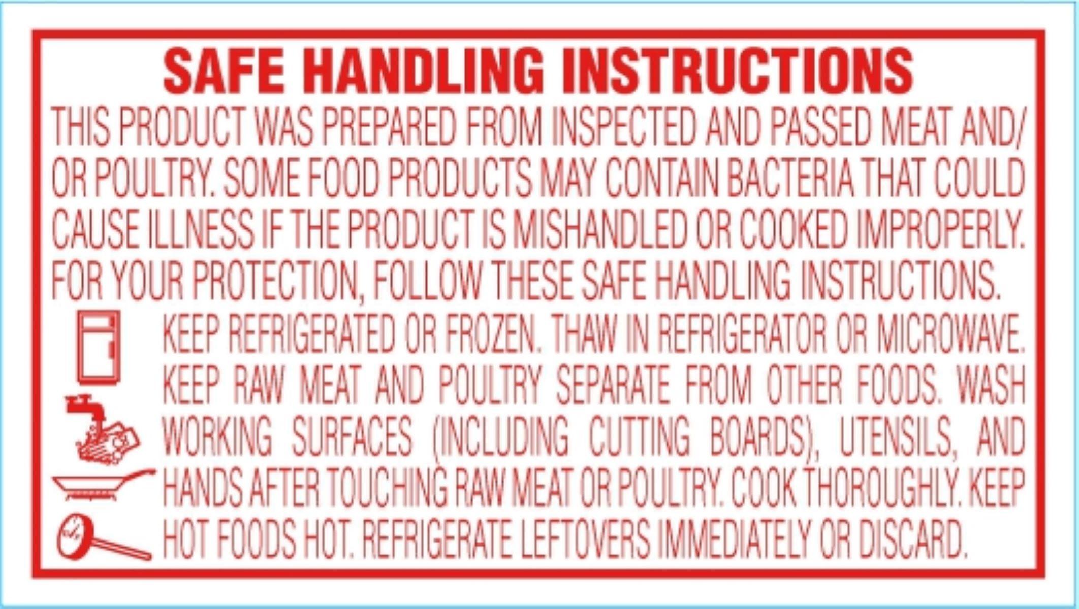 Safe Handling Meat Safety Label 1X1.75 IN Red 1000 Count/Roll 25 Rolls/Case 25000 Count/Case
