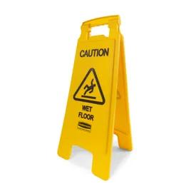 Wet Floor Caution Sign 26X11 IN Yellow Plastic 2-Sided 1/Each