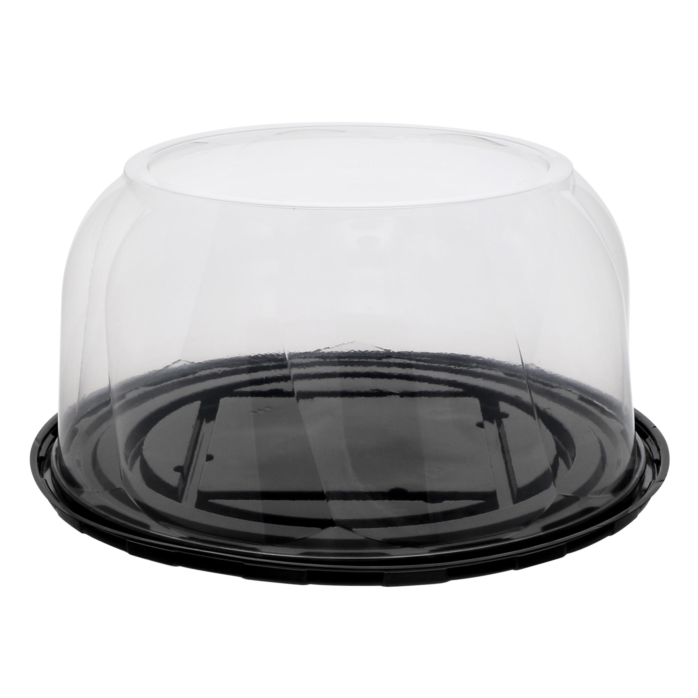 Cake Container & Lid Combo With High Dome Lid 11.25X5.5 IN PET Clear Black Round Swirl 50/Case