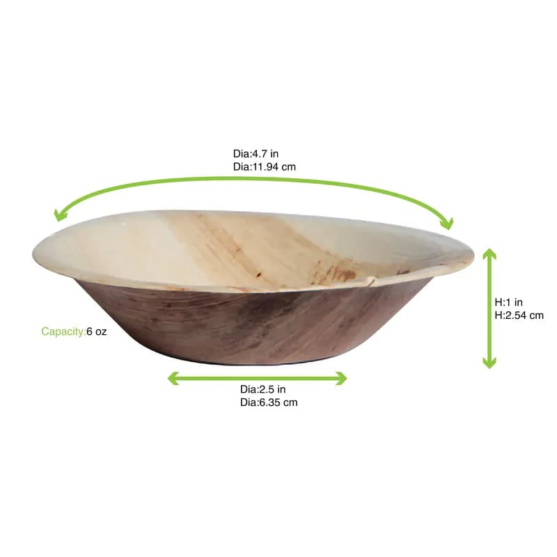 Bowl 6 OZ Palm Leaf Natural Microwave Safe Freezer Safe Oven Safe 25 Count/Pack 4 Packs/Case 100 Count/Case