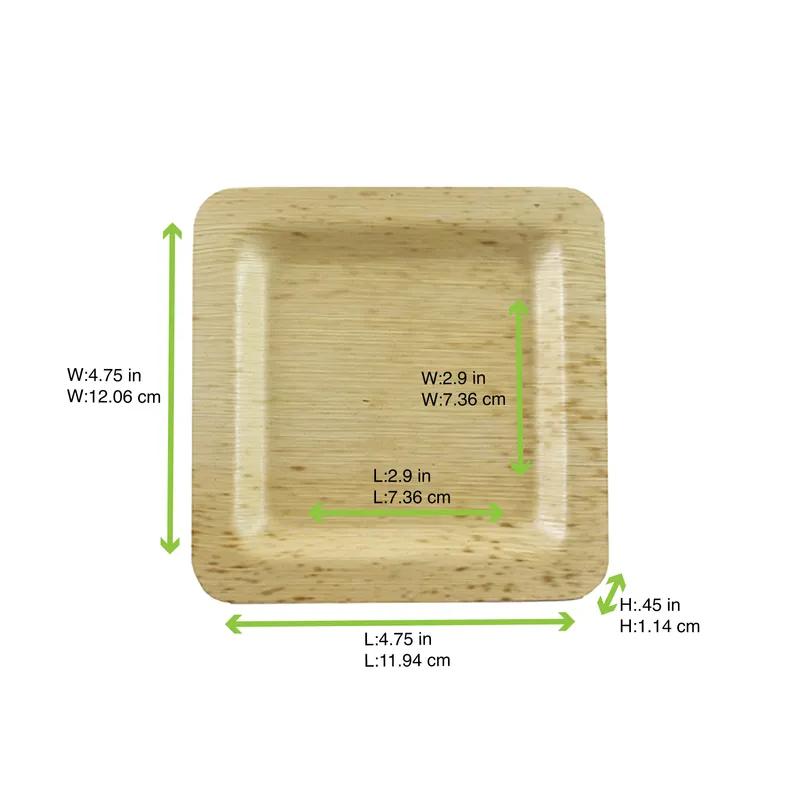 Plate 4.7X4.7 IN Bamboo Leaf Natural Square Double Layer 10 Count/Pack 10 Packs/Case 100 Count/Case