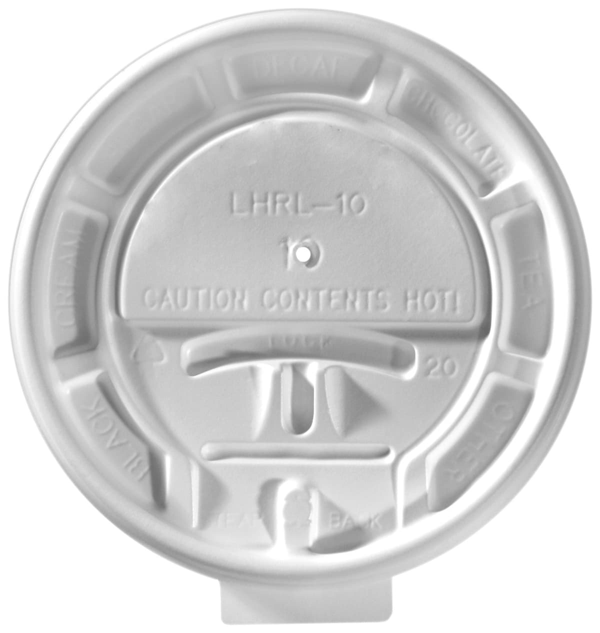 Lid Flat PS White For 10 OZ Hot Cup With Hole Lock Tab Tear Tab 1000/Case