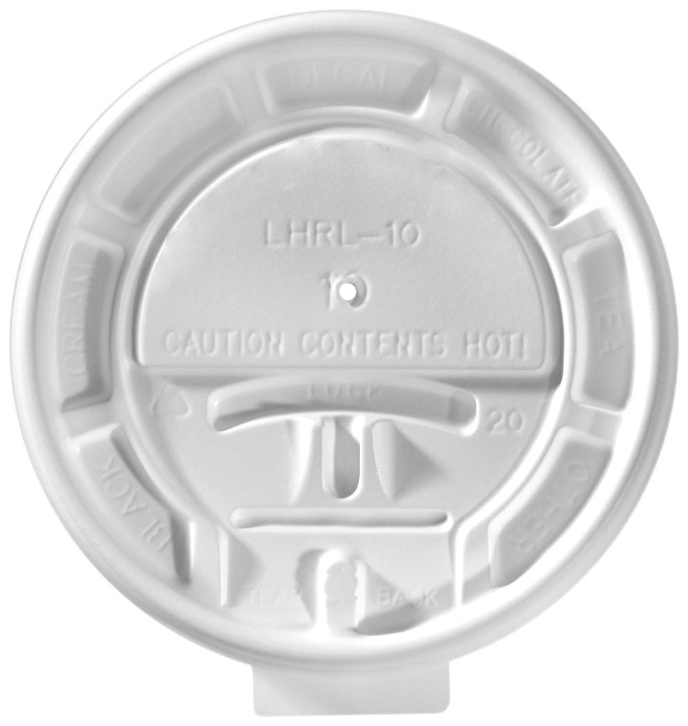 Lid Flat PS White For 10 OZ Hot Cup With Hole Lock Tab Tear Tab 1000/Case