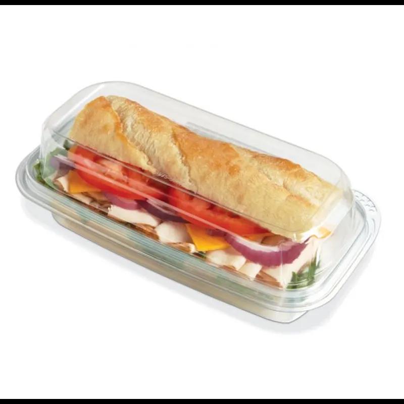 Crystal Seal® Hoagie & Sub Take-Out Container Hinged With Dome Lid 9X5X3.03 IN PET Clear Rectangle 100/Case