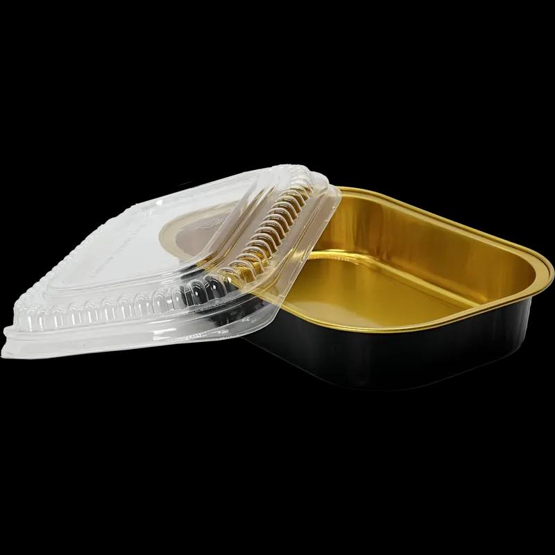 Gourmet-To-Go® Take-Out Container Base & Lid Combo Small (SM) 16 OZ Black Gold Oblong 100/Case