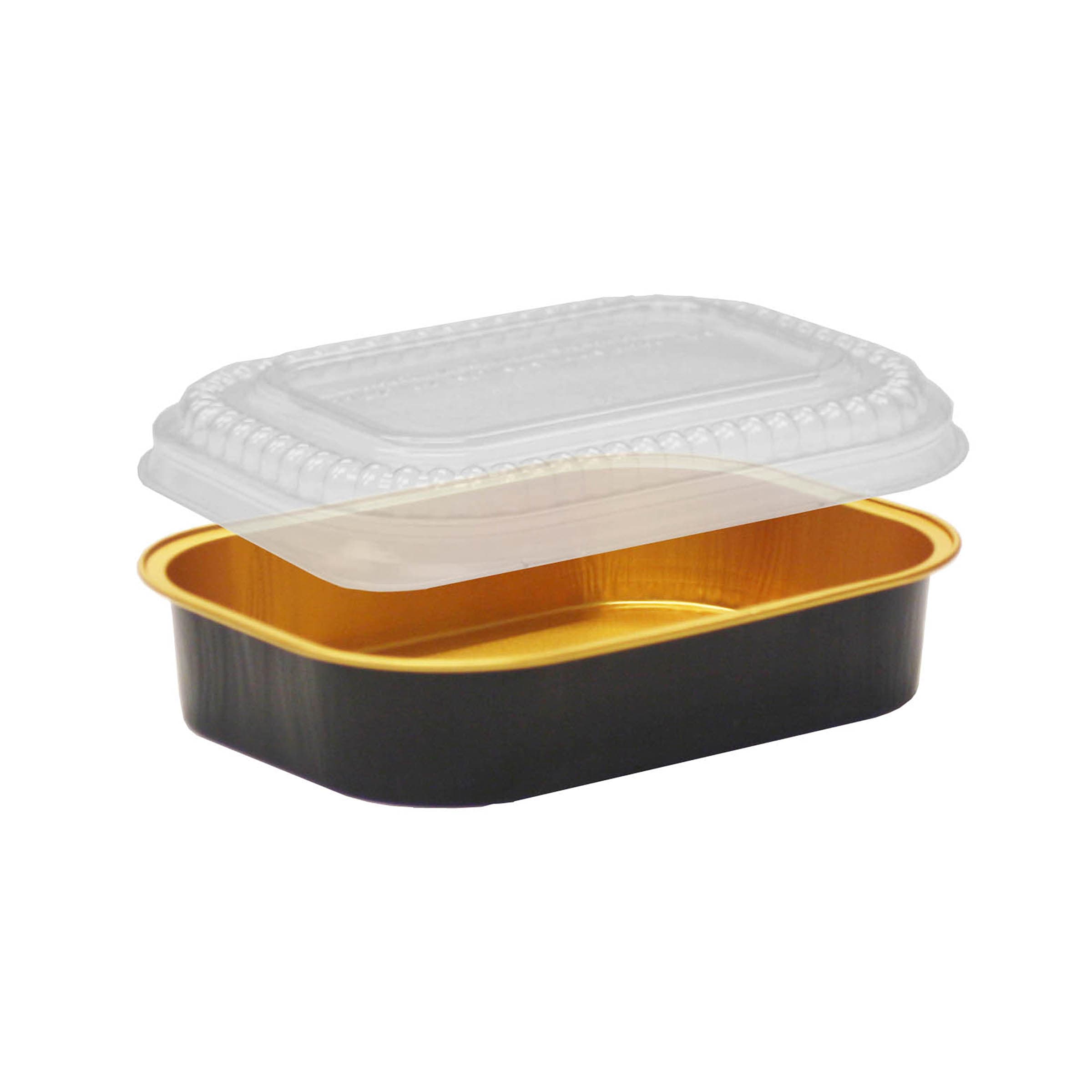 Gourmet-To-Go® Take-Out Container Base & Lid Combo Small (SM) 16 OZ Black Gold Oblong 100/Case