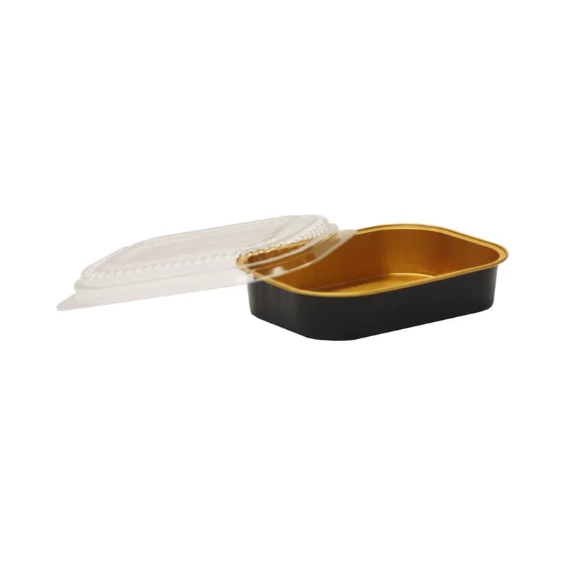 Gourmet-To-Go® Take-Out Container Base & Lid Combo Small (SM) 16 OZ Black Gold Oblong 100/Case