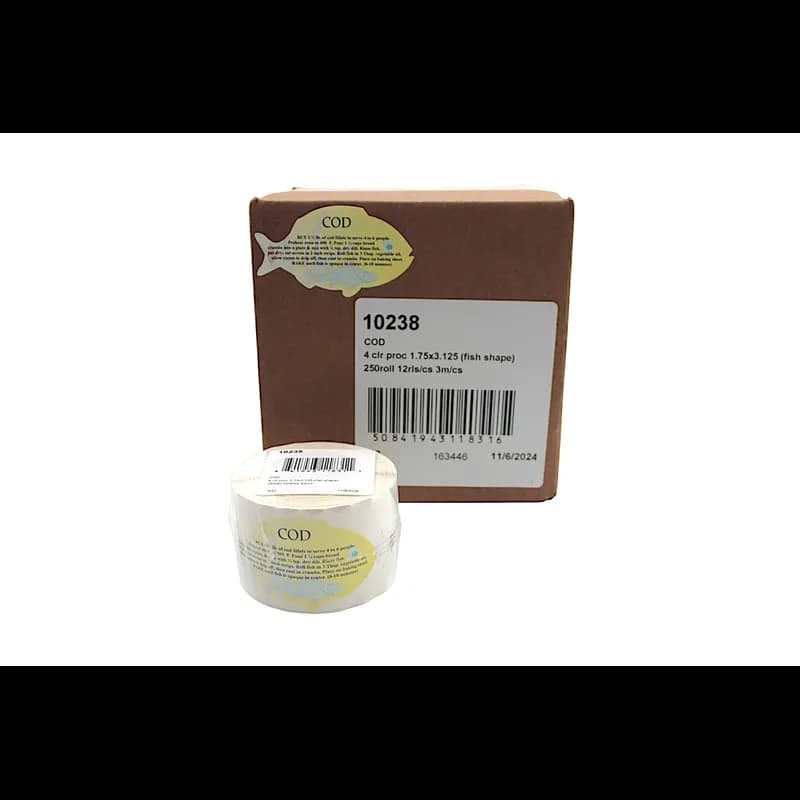 COD Meat Fish Recipe Label 1.75X3.125 IN Fish 4 Color Process 250 Count/Roll 12 Rolls/Case 3000 Count/Case