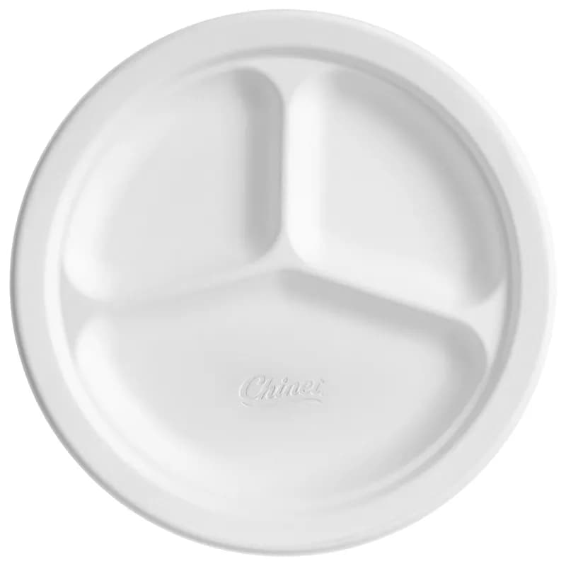 The Chinet Brand® Plate 9.25 IN 3 Compartment Molded Fiber White Round 500/Case