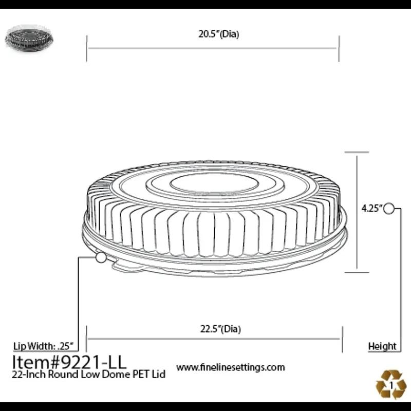 Platter Pleasers Lid Low Dome 22 IN Plastic Clear Round For Container Unhinged 24/Case
