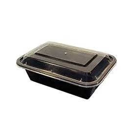 Take-Out Container Base & Lid Combo 24 OZ Plastic Black Clear Rectangle Deep 150/Case
