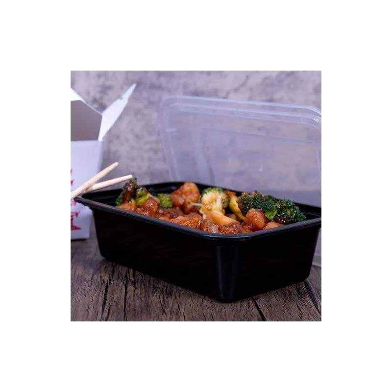 Take-Out Container Base & Lid Combo 24 OZ Plastic Black Clear Rectangle Deep 150/Case